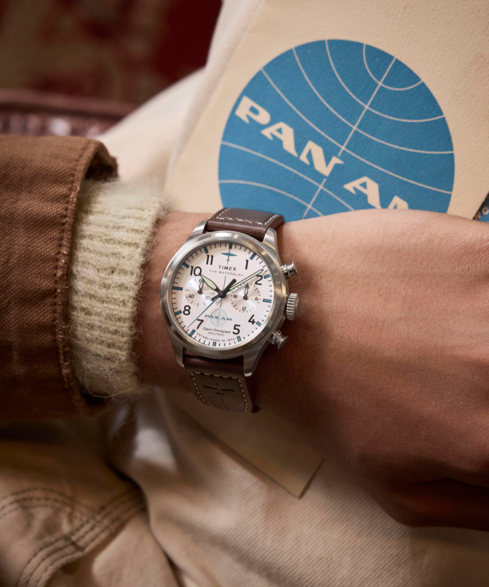 Timex x Pan Am® Waterbury Ace Chronograph 41mm Leather Strap Watch, photo 2