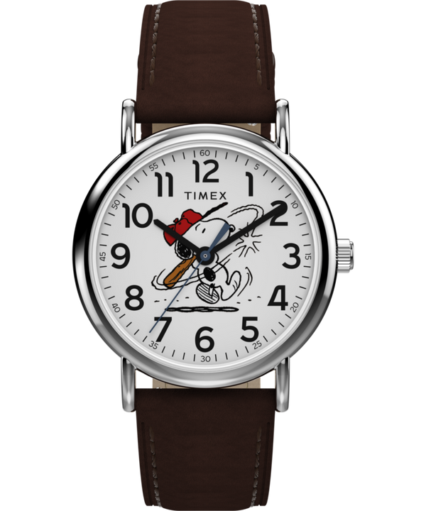 Peanuts® x Timex Weekender Baseball 38mm Leather Strap Watch
