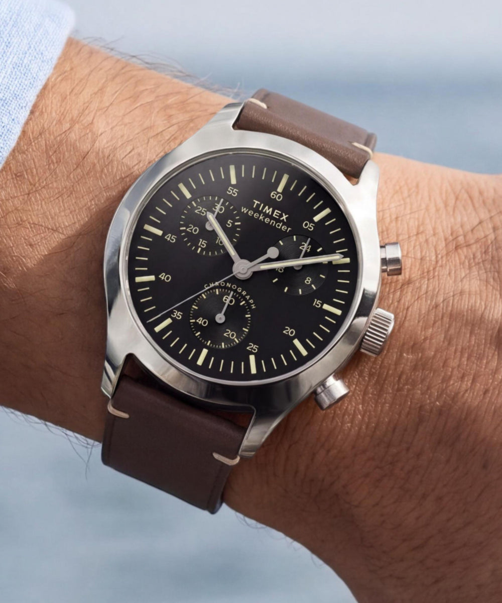 Timex Weekender® New England Chronograph 40mm Leather Strap Watch, photo 2