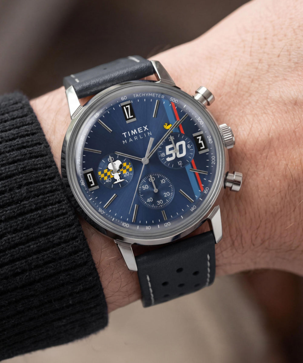 Peanuts® x Timex Marlin® Chronograph 40mm Leather Strap Watch, photo 2