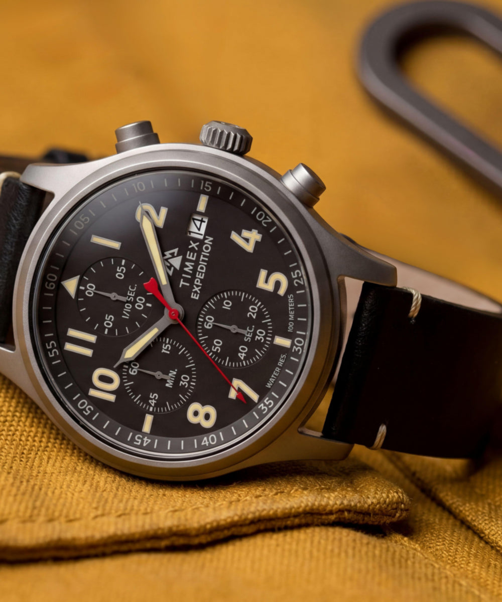 Expedition® Sierra Chronograph 43mm Leather Strap Watch, photo 7