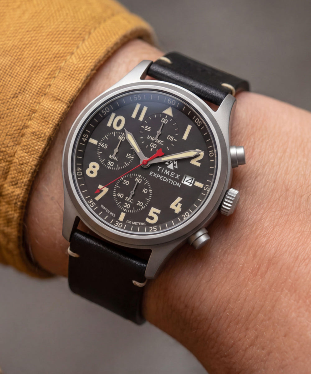 Expedition® Sierra Chronograph 43mm Leather Strap Watch, photo 2