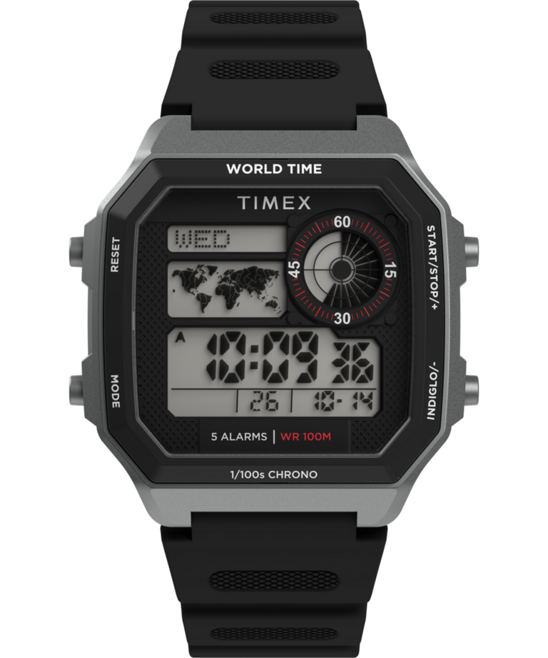 World Time Digital 40mm Resin Strap Watch