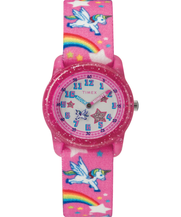 TIMEX TIME MACHINES® 29mm Rainbow Unicorn Pink Elastic Fabric Kids Watch