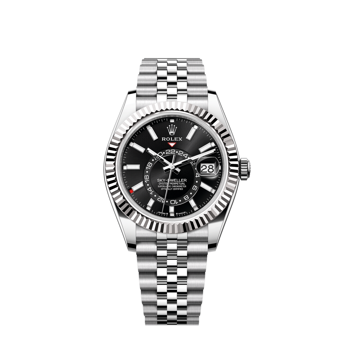 Sky-Dweller, 42mm, Oystersteel and 18k White Gold, Black, Jubilee