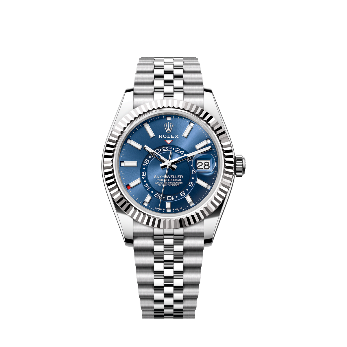 Sky-Dweller, 42mm, Oystersteel and 18k White Gold, Blue, Jubilee
