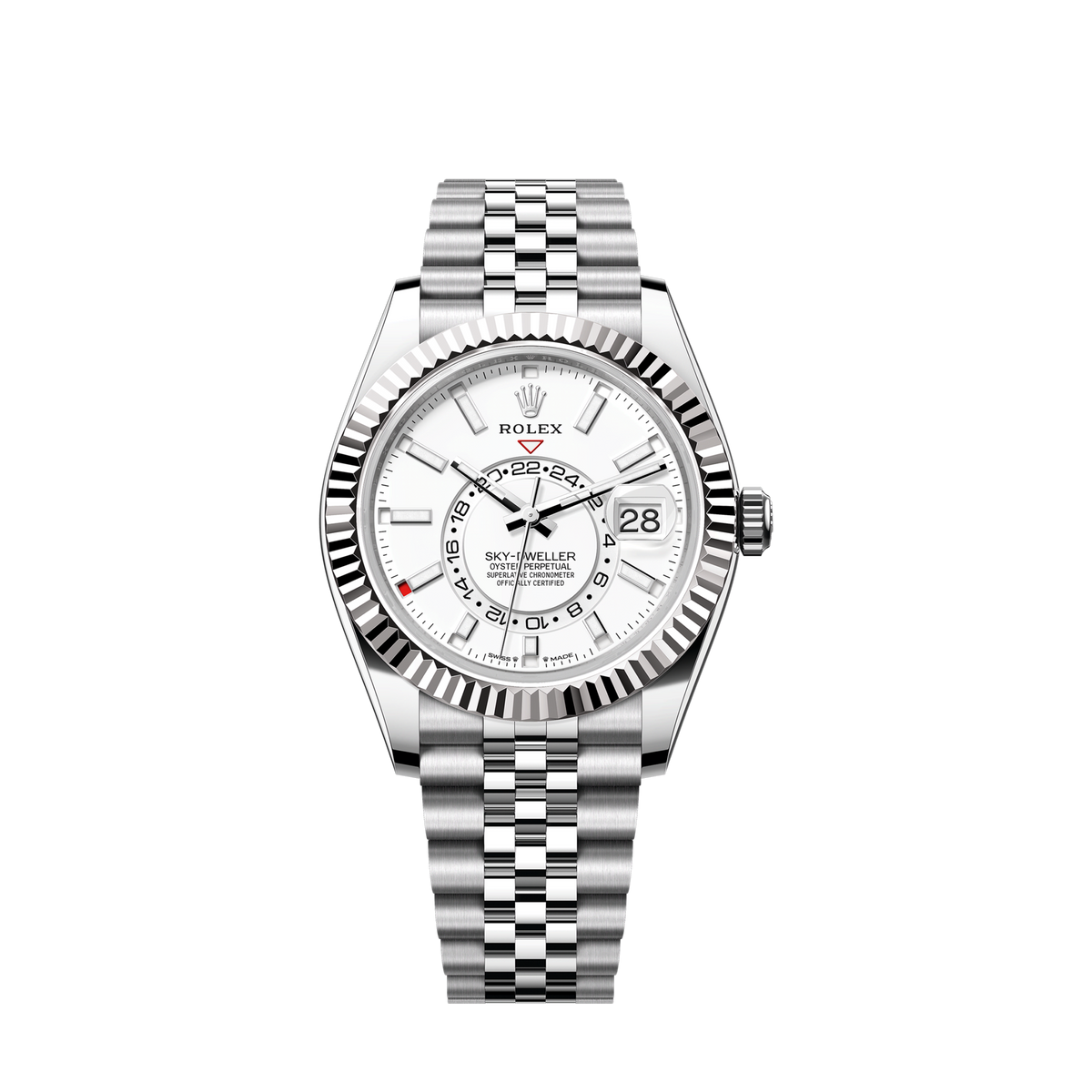 Sky-Dweller, 42mm, Oystersteel and 18k White Gold, White, Jubilee