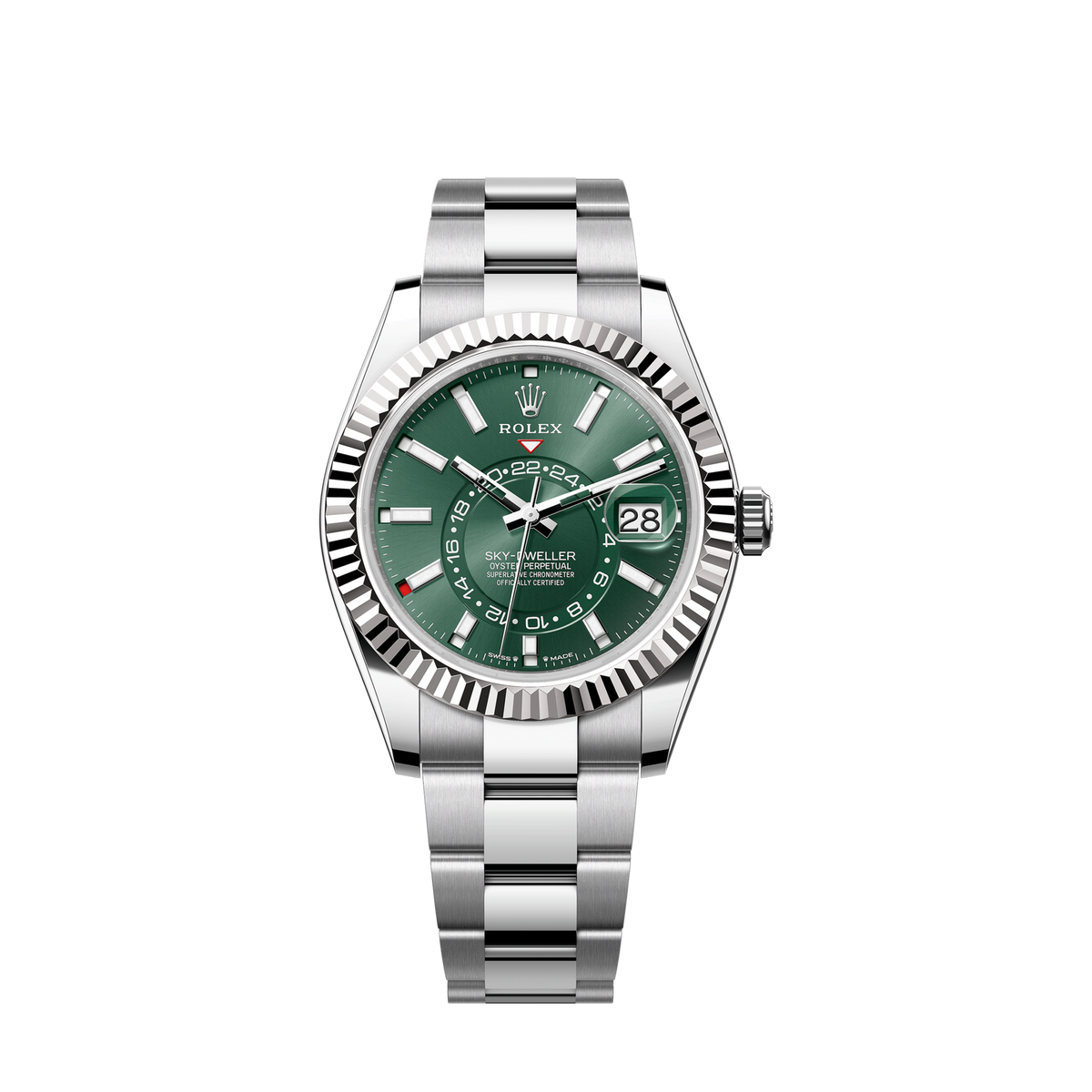 Sky-Dweller, 42mm, Oystersteel and 18k White Gold, Green, Oyster