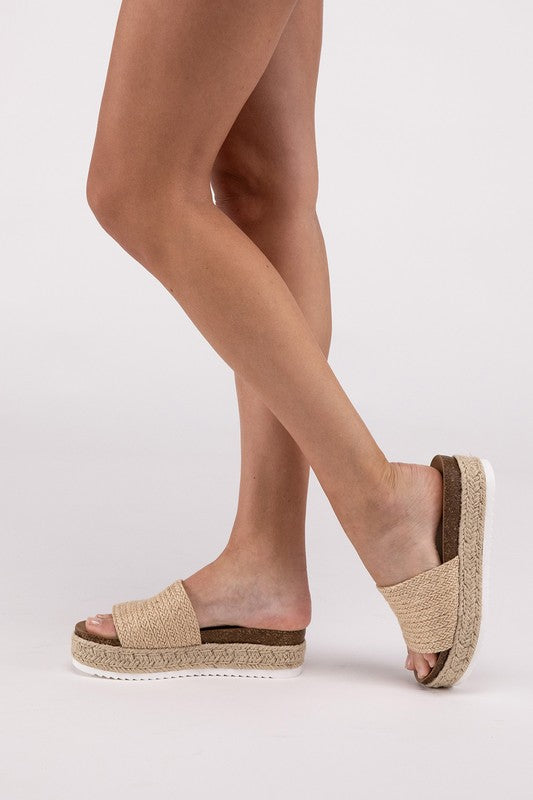 SODA Process Open Toe Raffia Platform Sandals, Taupe