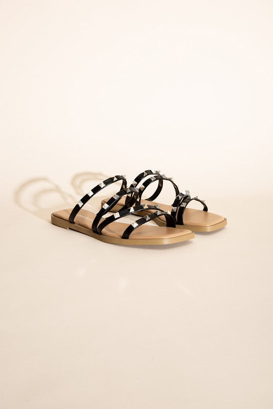 Strappy Stud Flat Slide Sandals