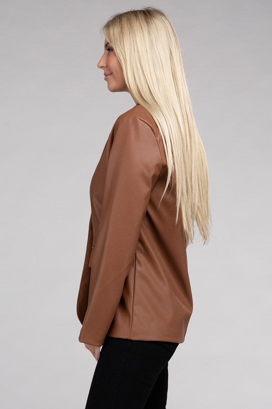 Ambiance Apparel Faux Leather Blazer