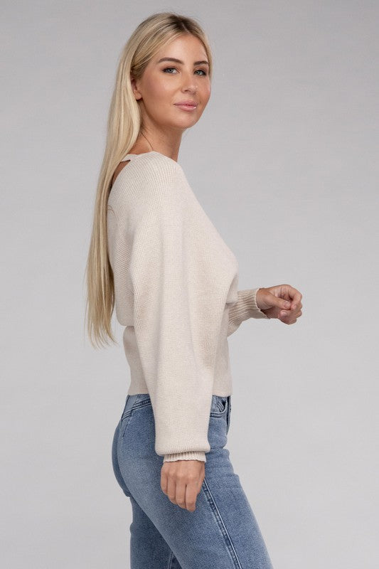 Zenana Viscose Cross Wrap Pullover Sweater