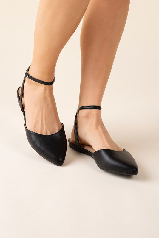 SODA Linden Ankle Strap Pointed Flats