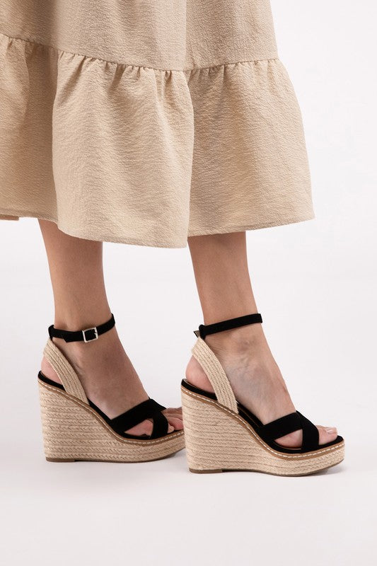 SODA Basset Ankle Strap Espadrille Platform Wedge Sandals