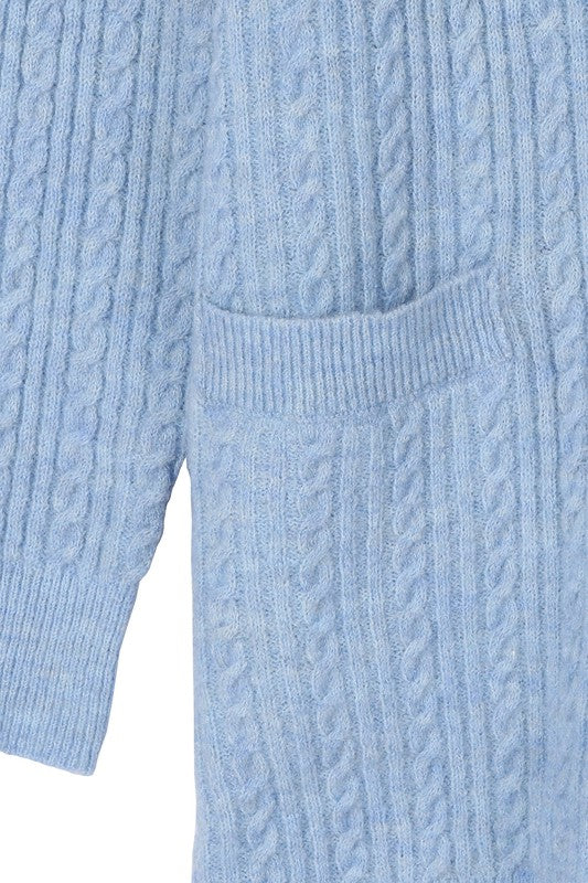 Lilou Wool Blend Cable Knit Cardigan, Blue