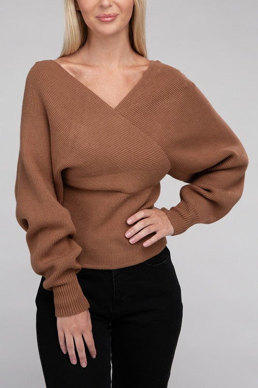 Zenana Viscose Cross Wrap Pullover Sweater