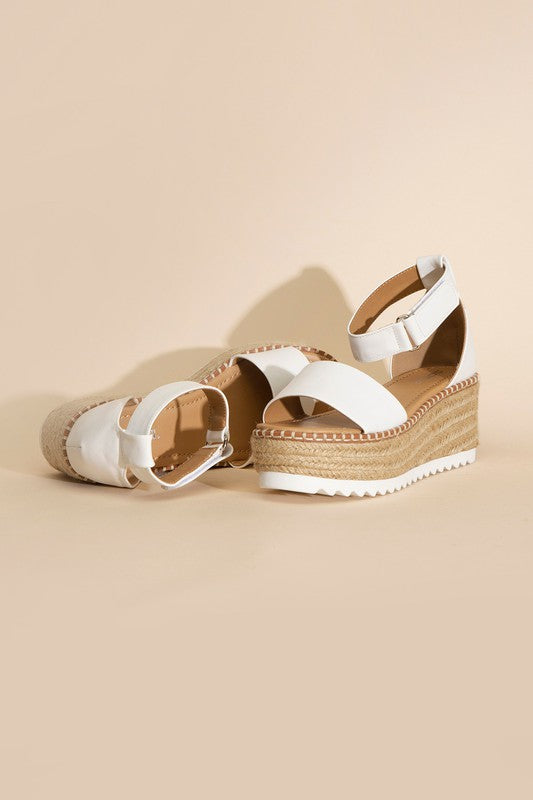 SODA Raffia Platform Sandal with Ankle Straps