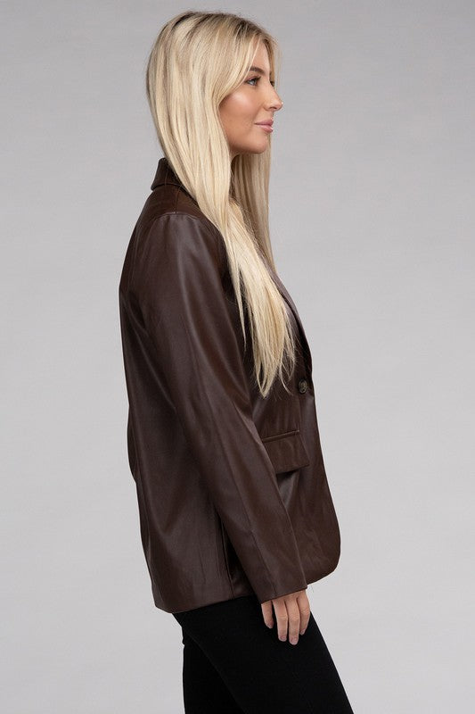 Ambiance Apparel Faux Leather Blazer