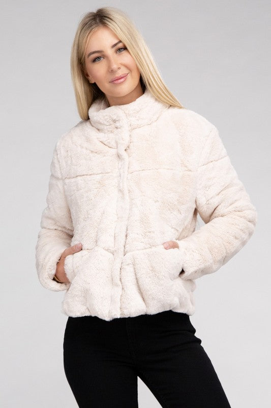 Ambiance Apparel Fluffy Zip-Up Sweater Jacket