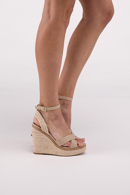 SODA Basset Ankle Strap Espadrille Platform Wedge Sandals