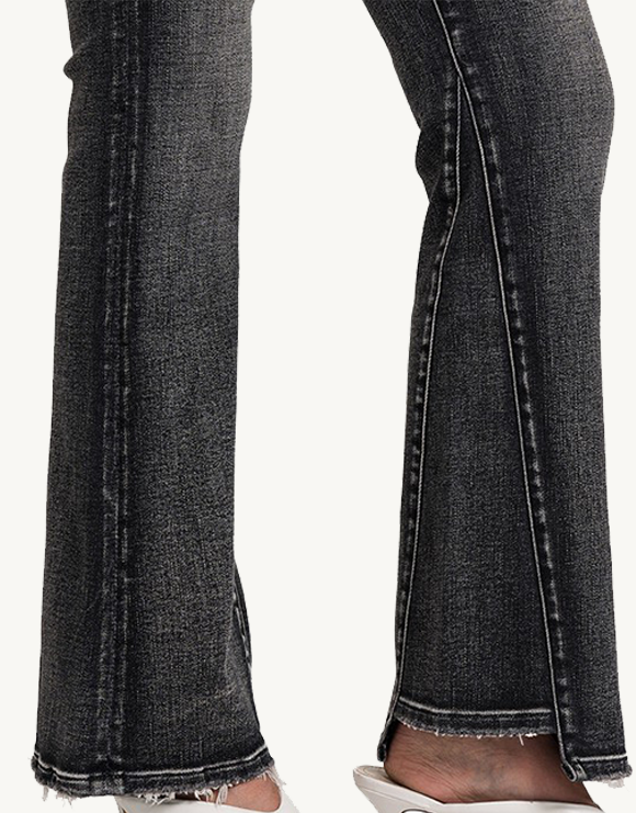 ZENANA Mid Rise Panel Bootcut Denim Jeans, Washed Black