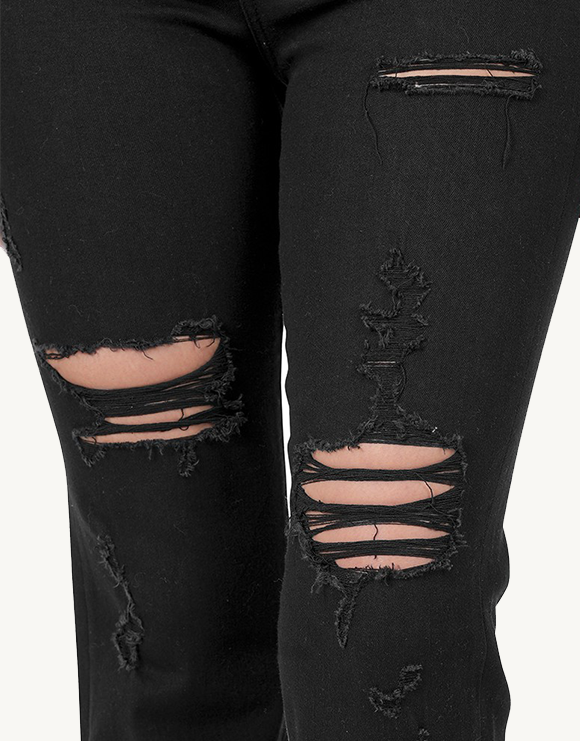 ZENANA Distressed Cropped Straight Jeans, Black