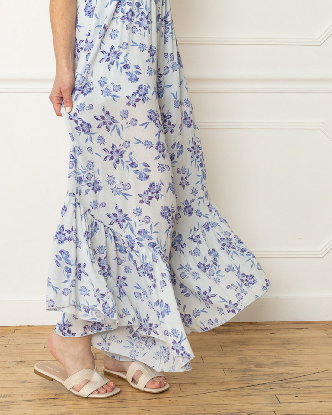 Cap Sleeve Bell Leg Floral Jumpsuit, Blue