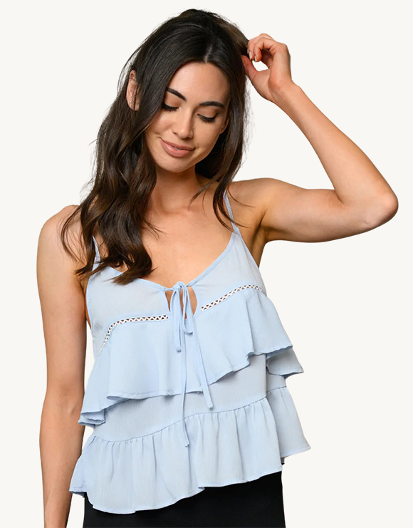 Ruffle Key-Hole Cami Tank Top, Blue