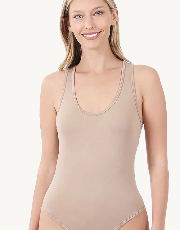 Zenana Seamless Racerback Tank Bodysuit, Black