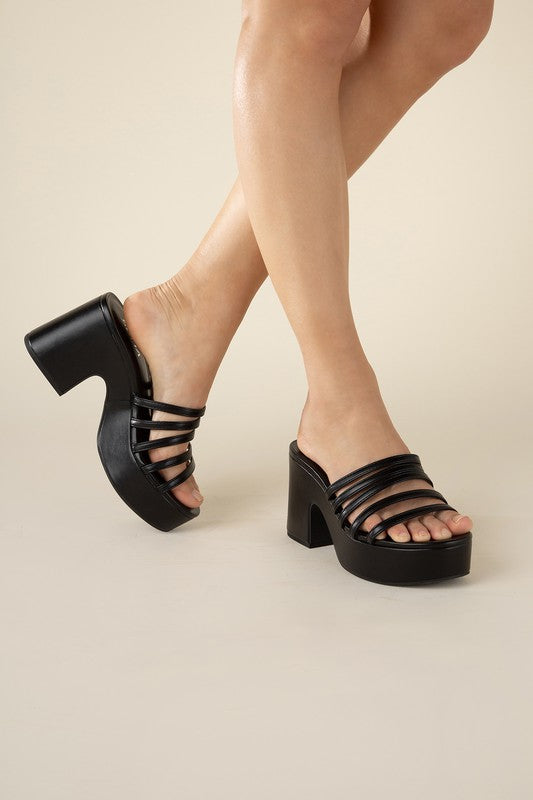 SODA Holme Platform Mule Block Heel Chunky Strappy Slides