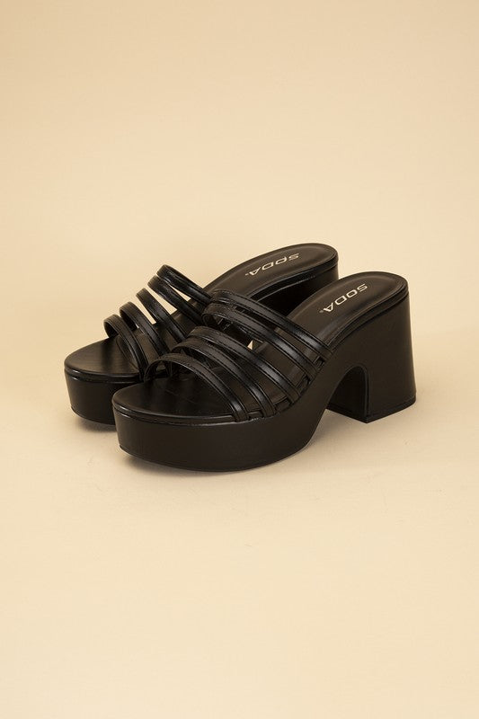 SODA Holme Platform Mule Block Heel Chunky Strappy Slides