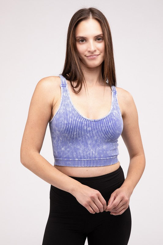 Zenana Washed Ribbed Cropped V-Neck Tank Top