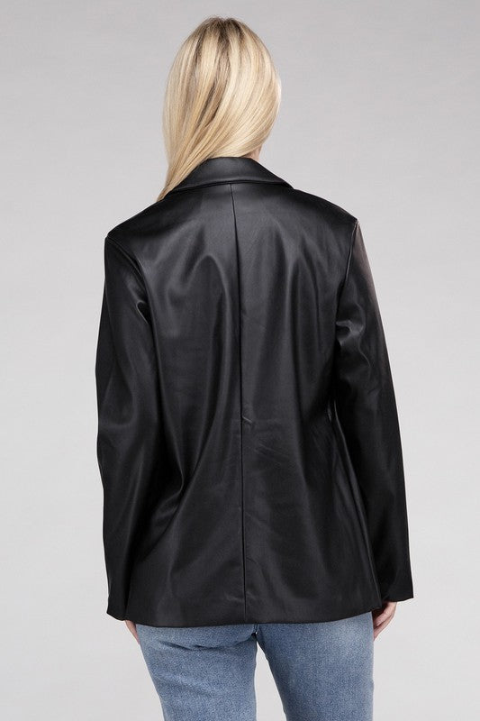 Ambiance Apparel Faux Leather Blazer