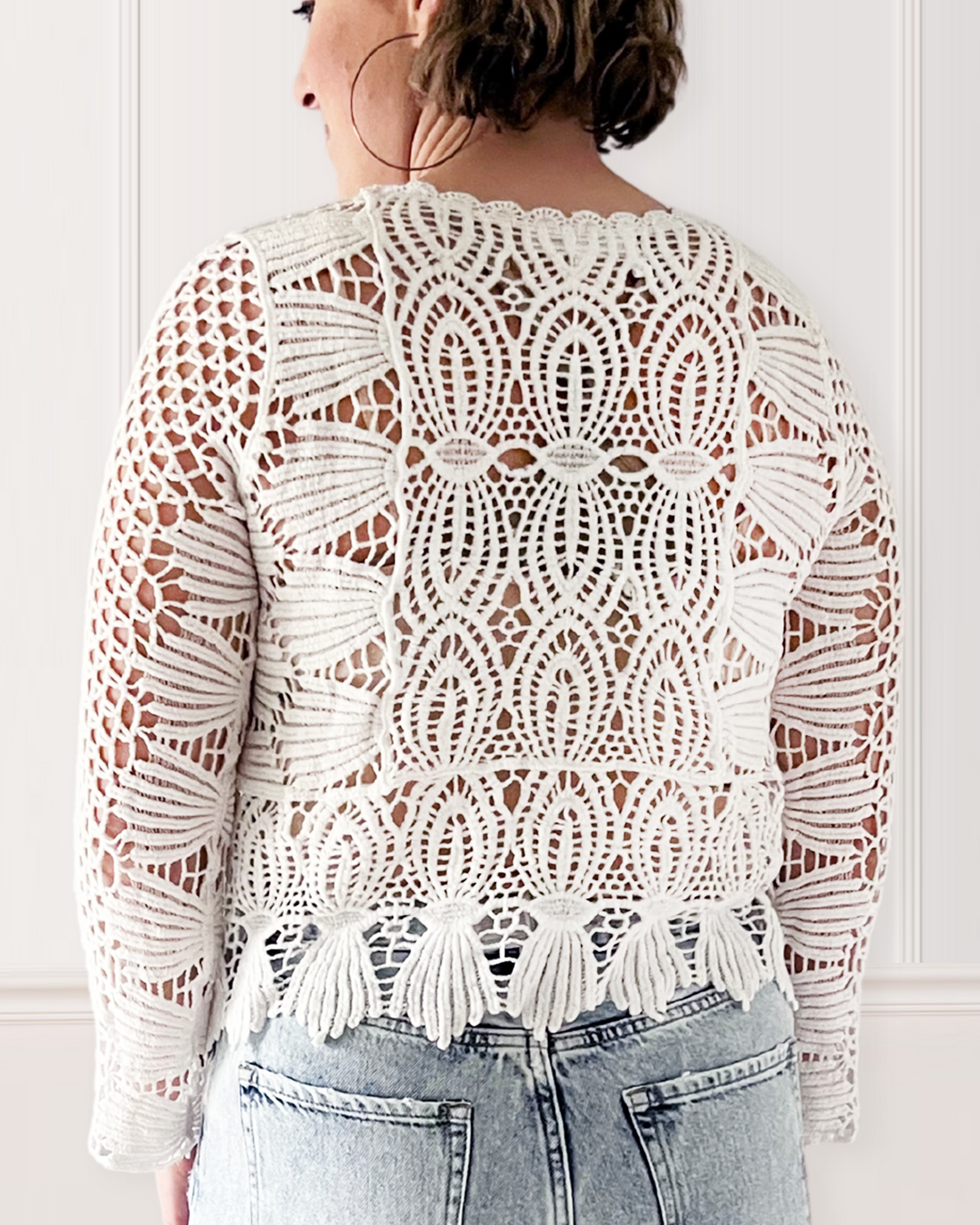 Long Sleeve Crochet Top, White