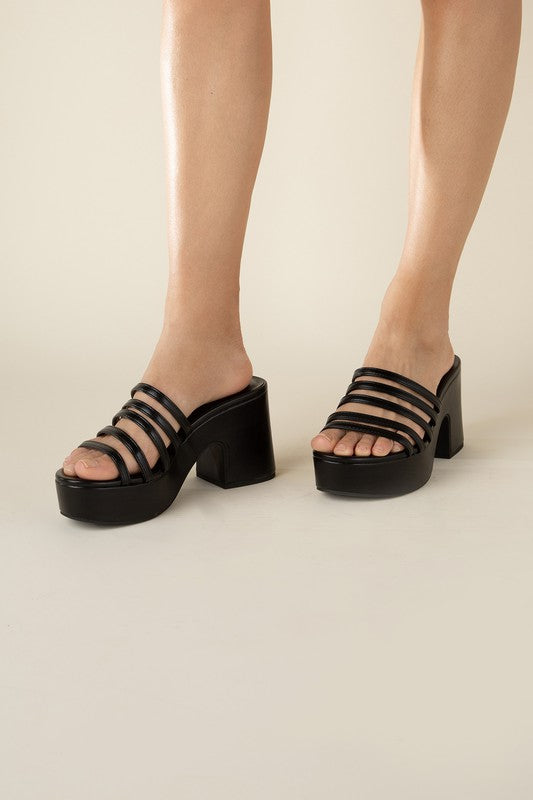 SODA Holme Platform Mule Block Heel Chunky Strappy Slides