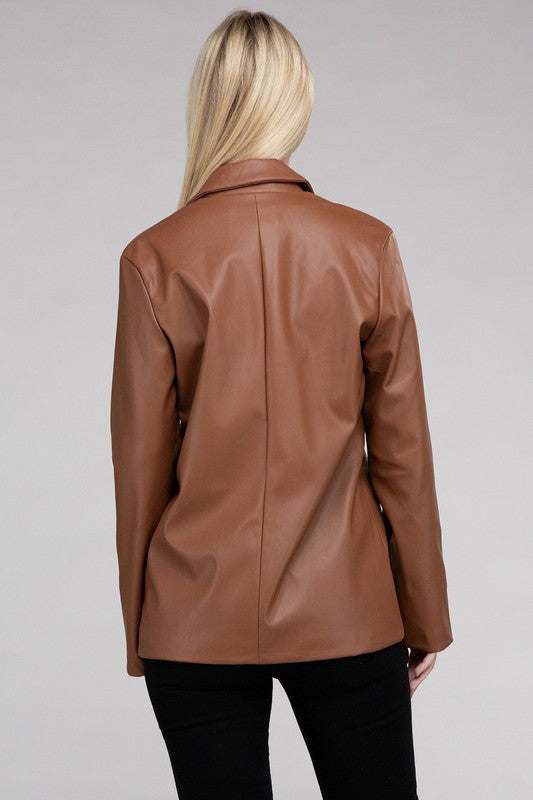 Ambiance Apparel Faux Leather Blazer