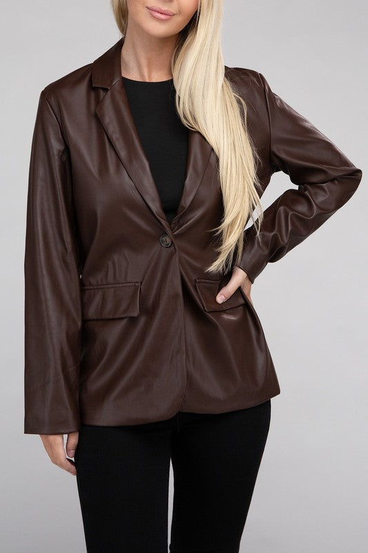 Ambiance Apparel Faux Leather Blazer