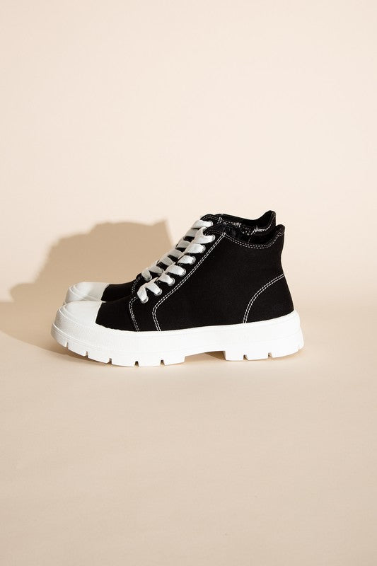 SODA Crayon High-Top Lace Up Canvas Lug Sneaker Shoes, Black/White