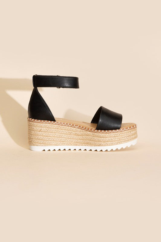 SODA Raffia Platform Sandal with Ankle Straps