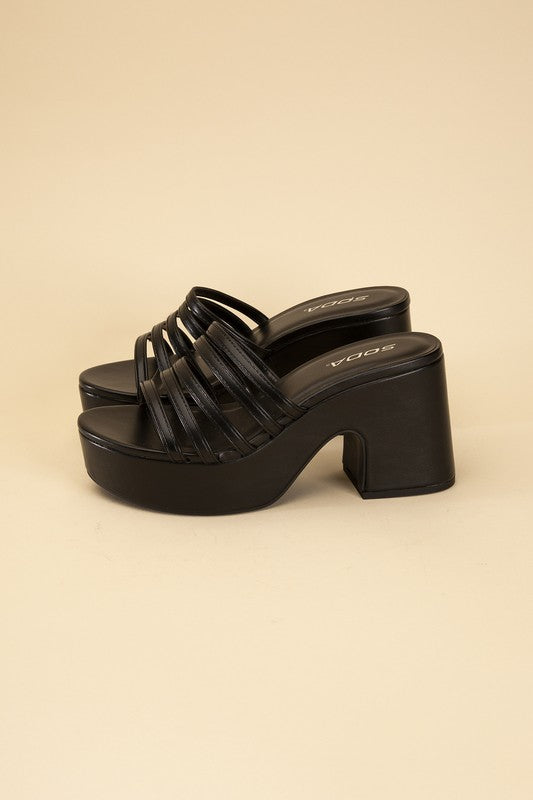 SODA Holme Platform Mule Block Heel Chunky Strappy Slides