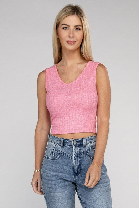 Zenana Ribbed Scoop Neck Cropped Sleeveless Top