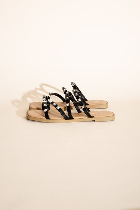 Strappy Stud Flat Slide Sandals