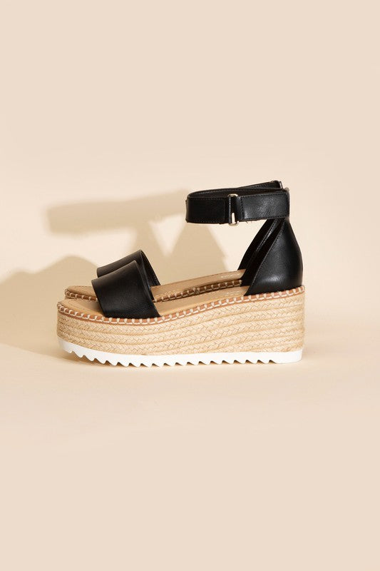 SODA Raffia Platform Sandal with Ankle Straps