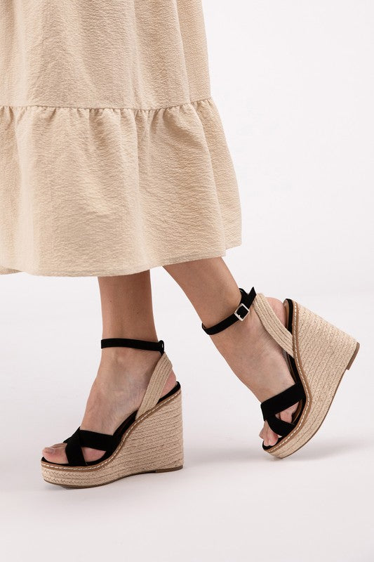 SODA Basset Ankle Strap Espadrille Platform Wedge Sandals