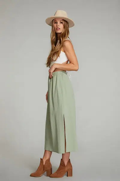 Side Slit Midi Skirt, Sage Green