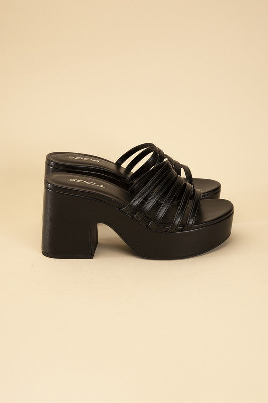 SODA Holme Platform Mule Block Heel Chunky Strappy Slides