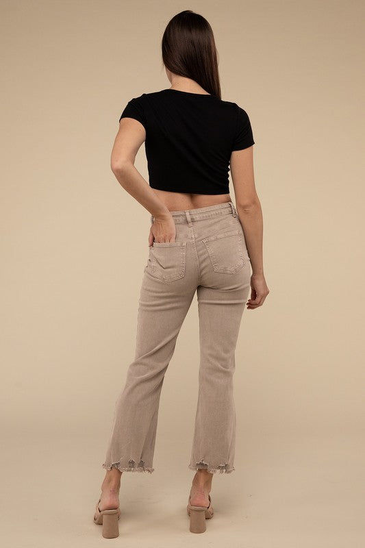 Zenana Acid Washed High Waist Distressed Straight Pants