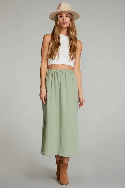 Side Slit Midi Skirt, Sage Green