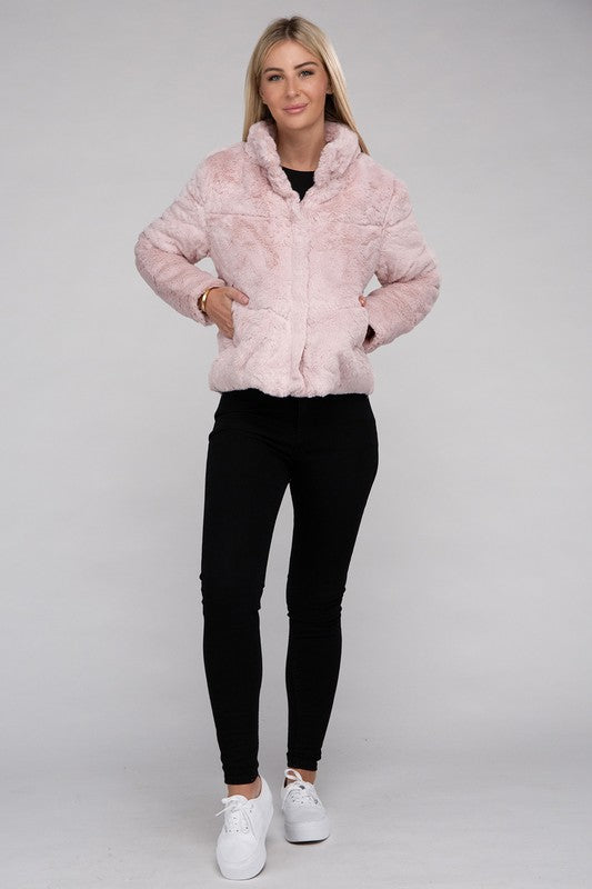 Ambiance Apparel Fluffy Zip-Up Sweater Jacket