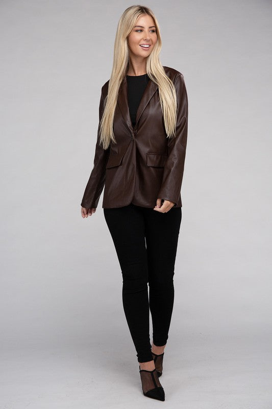 Ambiance Apparel Faux Leather Blazer